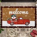 Christmas Welcome Mat, Gifts For Cat Lovers, Xmas Cats On The Red Truck Personalized Doormat