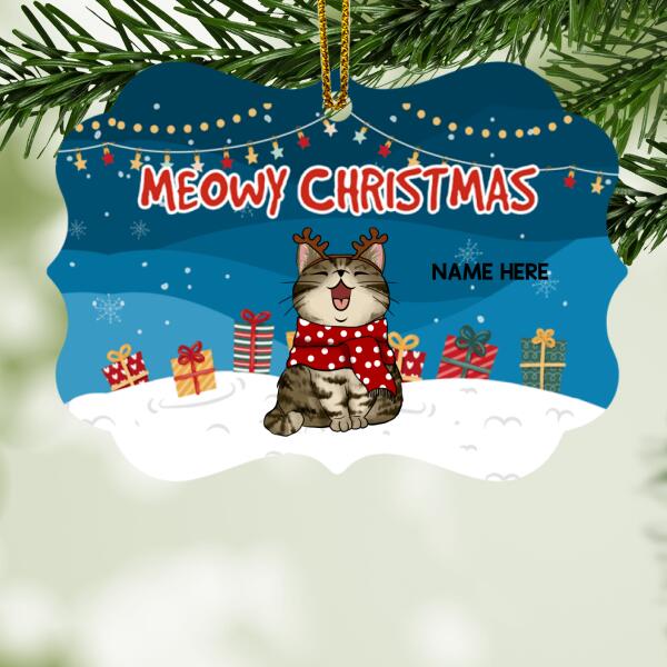 Meowy Christmas, Christmas Gifts Shaped Wooden Ornament, Personalized Cat Breeds Ornament