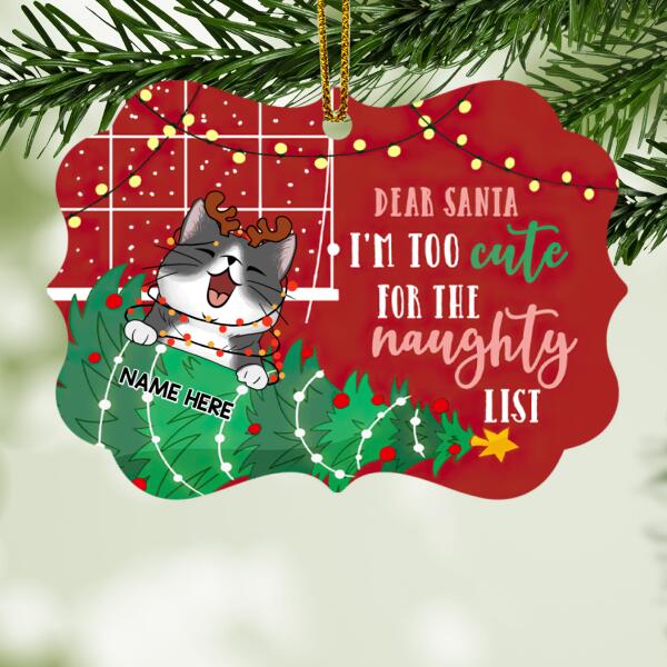 Dear Santa I'm Too Cute For The Naughty List, Christmas Tree Shaped Wooden Ornament, Personalized Cat Breed Ornament