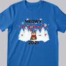 Meowy Catmas, Pine Forest & Cardinal Birds, Personalized Cat Breeds T-shirt, T-shirt For Cat Lovers