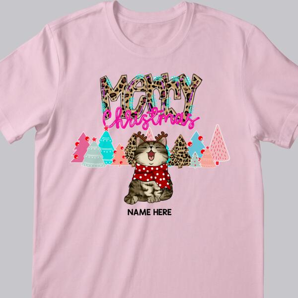 Merry Christmas Leopard, Christmas Cat With Pine Trees, Personalized Cat Christmas T-shirt