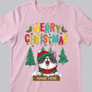 Merry Christmas, Xmas Cat With Pine Trees Background, Personalized Cat Christmas T-shirt