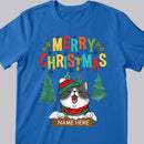 Merry Christmas, Xmas Cat With Pine Trees Background, Personalized Cat Christmas T-shirt