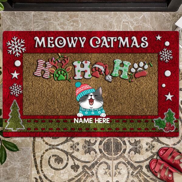 Christmas Personalized Doormat, Gifts For Cat Lovers, Meowy Catmas Ho Ho Ho Front Door Mat