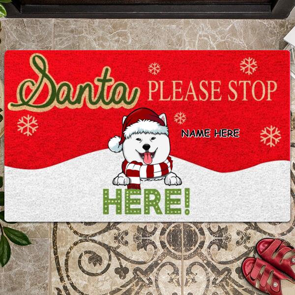 Christmas Personalized Doormat, Gifts For Dog Lovers, Santa Please Stop Here Front Door Mat