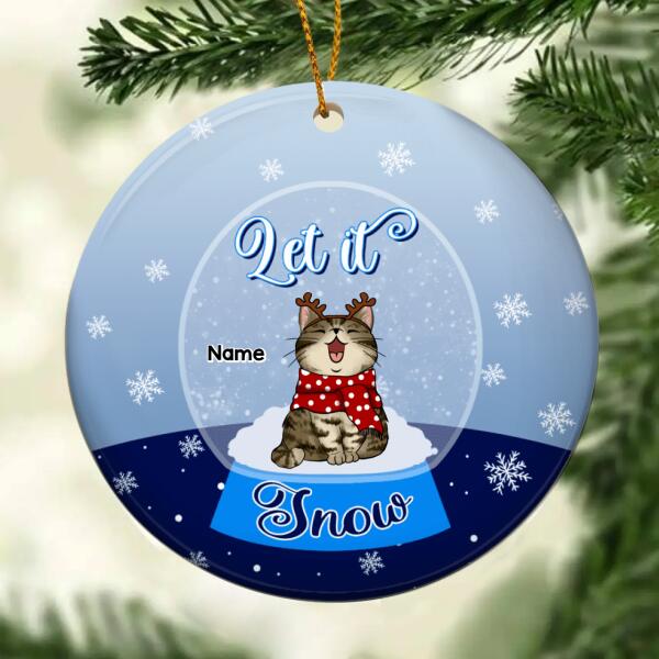 Let It Snow Circle Ceramic Ornament, Glass Crystal Ball Blue Pastel, Personalized Cat Lovers Decorative Christmas Ornament