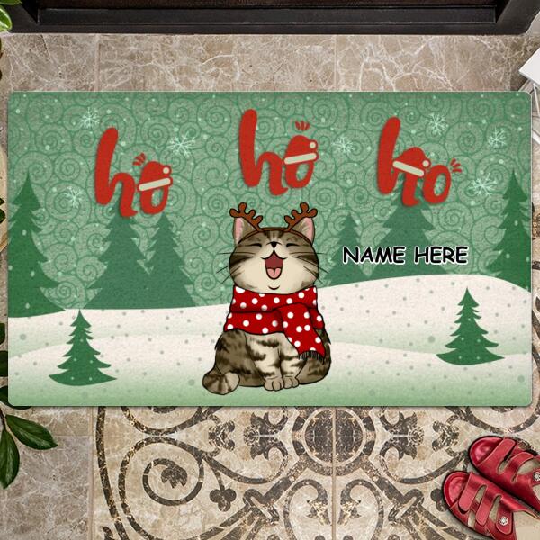 Christmas Personalized Doormat, Gifts For Cat Lovers, Ho Ho Ho Christmas Trees Front Door Mat