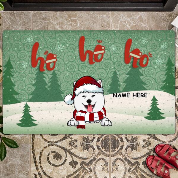 Christmas Personalized Doormat, Gifts For Dog Lovers, Ho Ho Ho Christmas Trees Front Door Mat