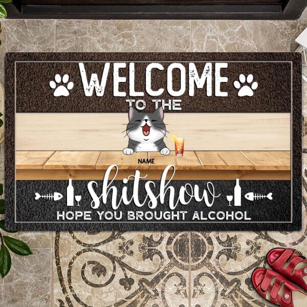 Pawzity Front Door Mat, Gifts For Cat Lovers, Welcome To The Shitshow Hope You Brought Alcohol Welcome Mat
