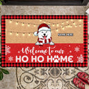 Christmas Front Door Mat, Gifts For Dog Lovers, Welcome To Our Ho Ho Home Personalized Doormat