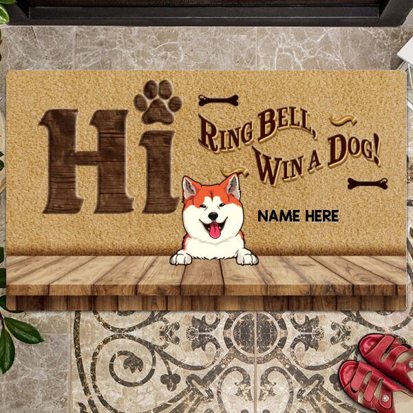 Christmas Personalized Doormat, Gifts For Dog Lovers, Hi Ring Bell Win A Dog Front Door Mat