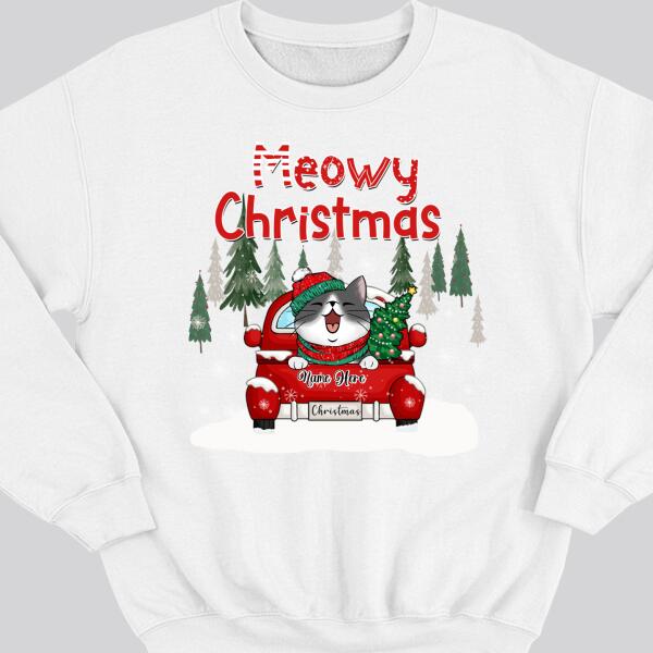 Meowy Christmas, Christmas Tree & Red Truck, Personalized Cat Breeds Sweatshirt, Sweatshirt For Cat Lovers