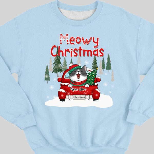 Meowy Christmas, Christmas Tree & Red Truck, Personalized Cat Breeds Sweatshirt, Sweatshirt For Cat Lovers