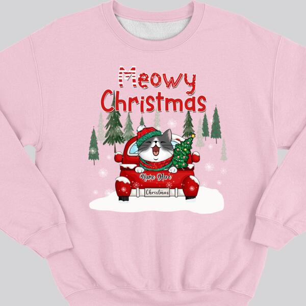 Meowy Christmas, Christmas Tree & Red Truck, Personalized Cat Breeds Sweatshirt, Sweatshirt For Cat Lovers