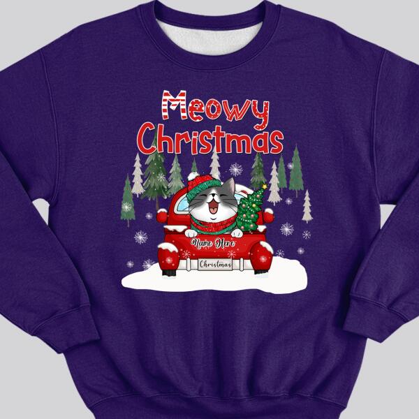 Meowy Christmas, Christmas Tree & Red Truck, Personalized Cat Breeds Sweatshirt, Sweatshirt For Cat Lovers