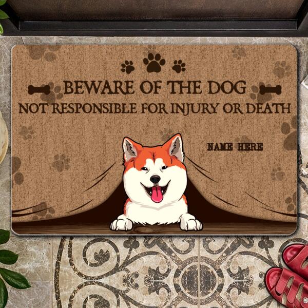 Pawzity Beware Of The Dogs Personalized Doormat, Gifts For Dog Lovers, Not Responsible For Injury Or Death