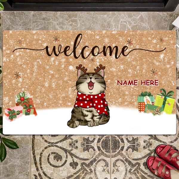 Christmas Front Door Mat, Gifts For Cat Lovers, Welcome Cats & Xmas Gifts Personalized Doormat