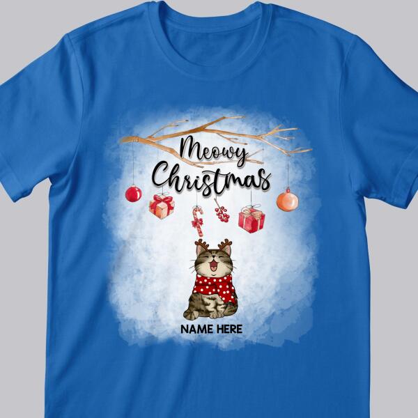 Meowy Christmas, Laughing Cats With Gifts Candy Canes Bauble Cherry, Personalized Cat Christmas T-shirt