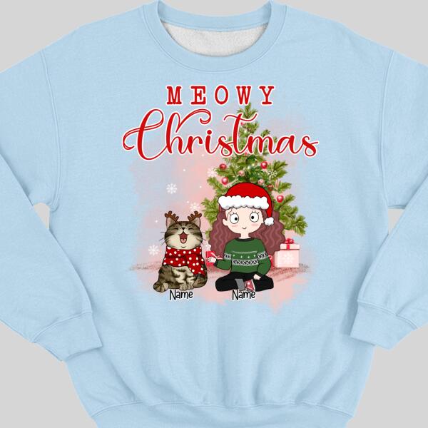 Meowy Christmas, Girl & Cat, Personalized Girl & Cat Breeds Sweatshirt, Sweatshirt For Cat Lovers