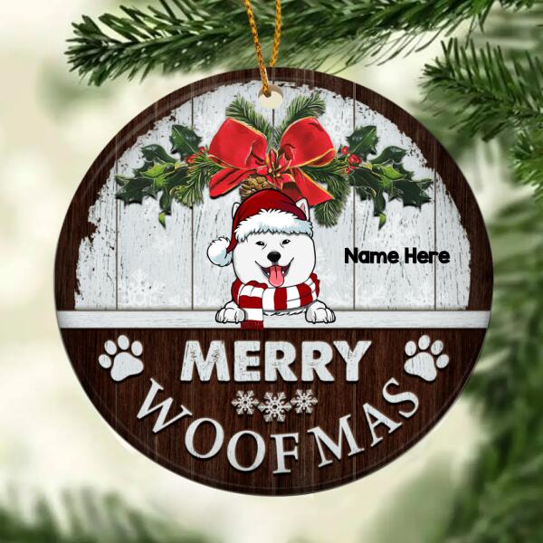 Merry Woofmas, Floral Circle Ceramic Ornament, Personalized Dog Breeds Ornament, Xmas Gifts For Dog Lovers