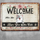 Pawzity Metal Welcome Sign, Gifts For Cat Lovers, Hope You Like Cats Rose Vintage Signs