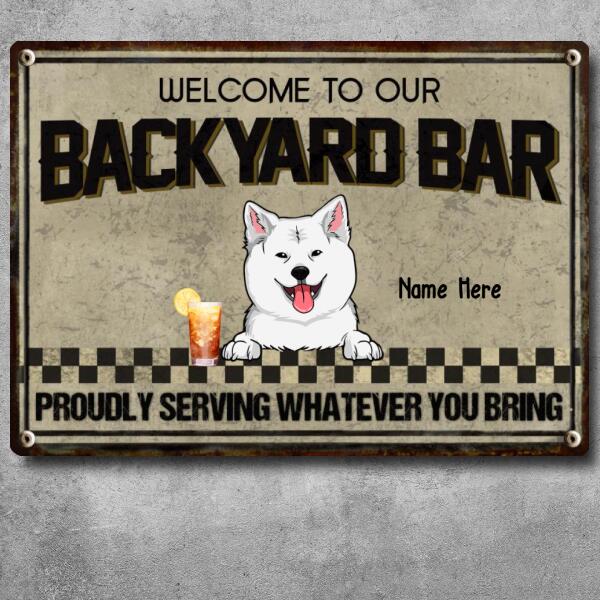 Pawzity Metal Backyard Bar Sign, Gifts For Dog Lovers, Proudly Serving Whatever You Bring Welcome Signs