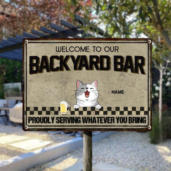 Pawzity Metal Backyard Bar Sign, Gifts For Pet Lovers, Proudly Serving Whatever You Bring Welcome Signs