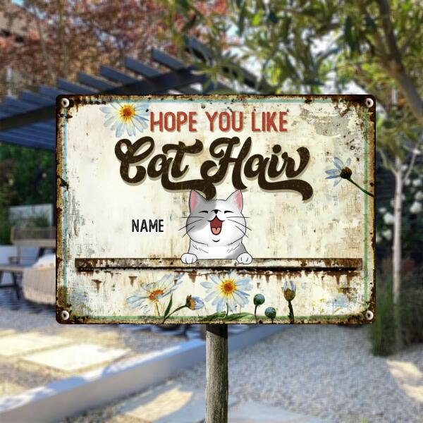 Pawzity Metal Bar Sign, Gifts For Cat Lovers, Hope You Like Cat Hair Sunflower Vintage Signs