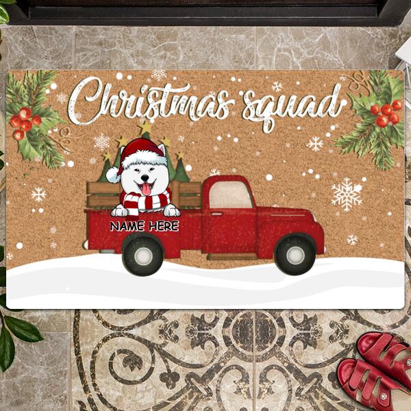 Christmas Custom Doormat, Gifts For Dog Lovers, Christmas Squad Xmas Dogs In Red Truck Front Door Mat
