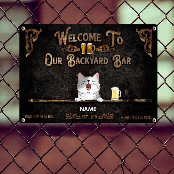 Pawzity Metal Backyard Bar Sign, Gifts For Pet Lovers, Proudly Serving Whatever You Bring Black Welcome Signs