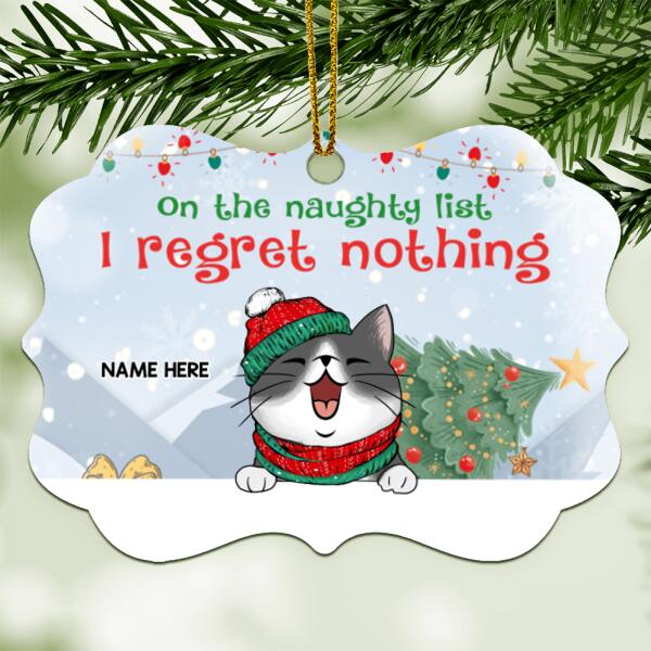 On The Naughty List I Regret Nothing, Christmas Tree & Snow Aluminium Ornate Ornament, Personalized Cat Breeds Ornament