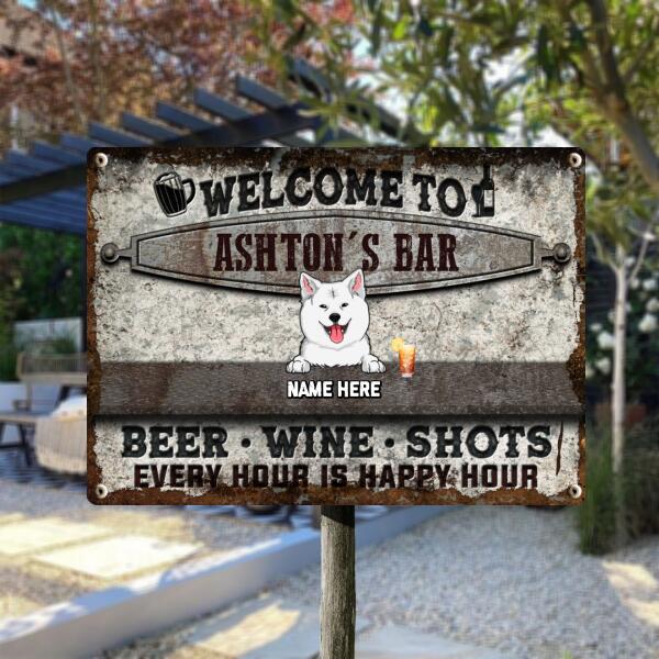 Pawzity Metal Bar Sign, Gifts For Dog Lovers, Beer Wine Shots Every Hour Is Happy Hour Family Name Sign