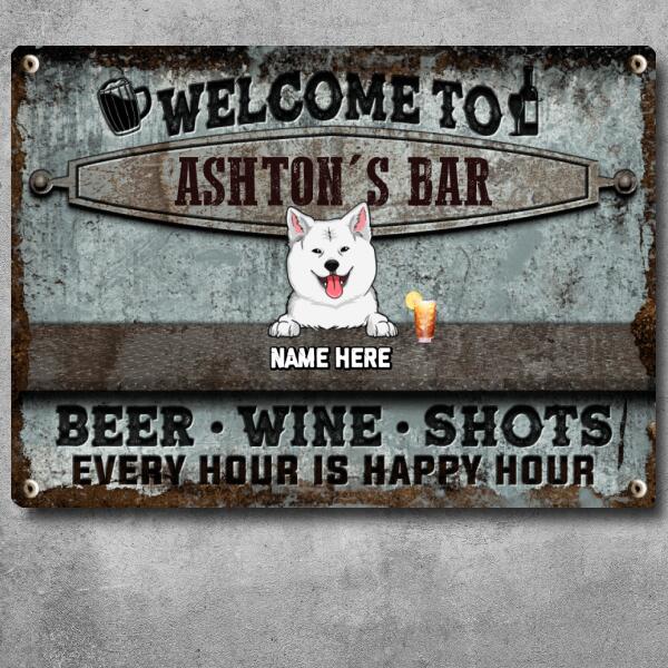 Pawzity Metal Bar Sign, Gifts For Dog Lovers, Beer Wine Shots Every Hour Is Happy Hour Welcome Signs