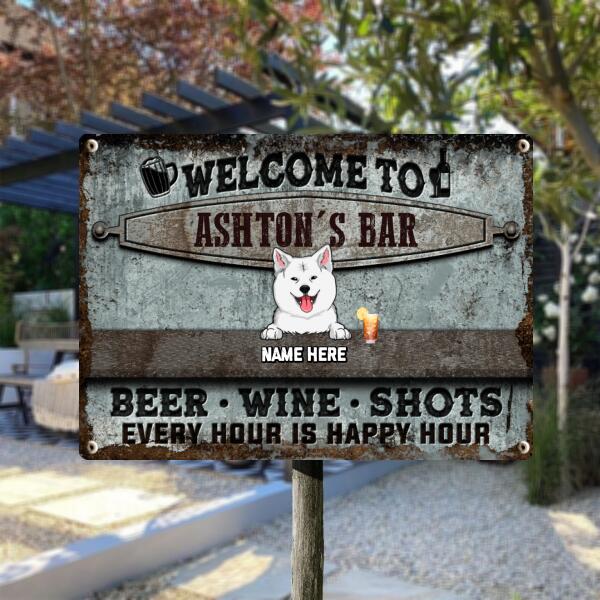 Pawzity Metal Bar Sign, Gifts For Dog Lovers, Beer Wine Shots Every Hour Is Happy Hour Welcome Signs