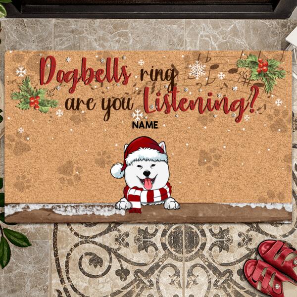 Christmas Custom Doormat, Gifts For Dog Lovers, Dogbells Ring Are You Listening Front Door Mat