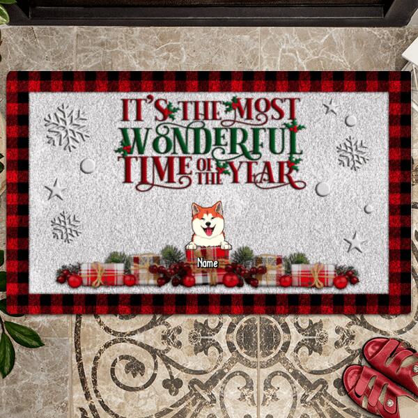 Christmas Front Door Mat, Gifts For Dog Lovers, It's The Most Wonderful Time Of The Year Personalized Doormat