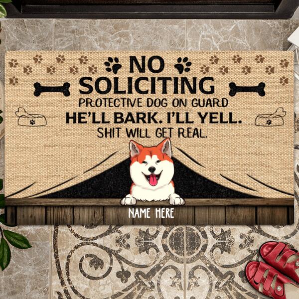 Pawzity Front Door Mat, Gifts For Dog Lovers, No Soliciting Protective Dog On Guard Personalized Doormat