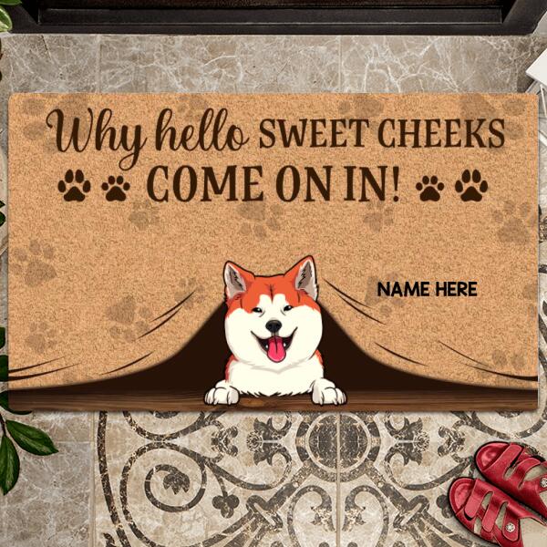 Pawzity Front Door Mat, Gifts For Pet Lovers, Why Hello Sweet Cheeks Come On In Personalized Doormat