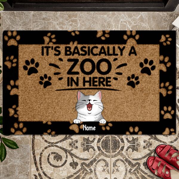﻿Pawzity Front Door Mat, Gifts For Cat Lovers, It's Basically A Zoo In Here Personalized Doormat