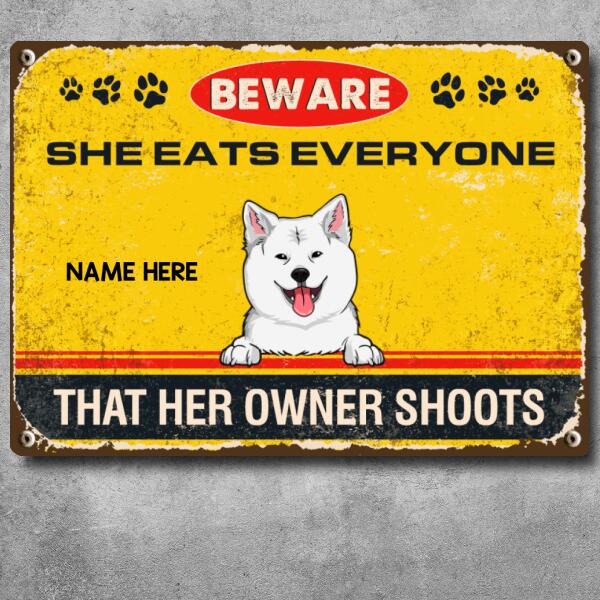 Pawzity Warning Metal Yard Sign, Gifts For Dog Lovers, Beware They Eat Everyone That Their Owner Shoots
