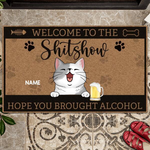 Pawzity Welcome To The Shitshow Personalized Doormat, Gifts For Cat Lovers, Brown Welcome Mat