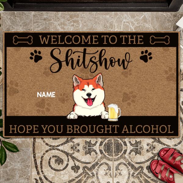 Pawzity Welcome To The Shitshow Personalized Doormat, Gifts For Dog Lovers, Brown Welcome Mat