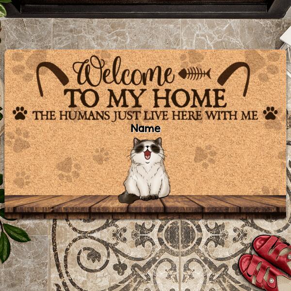 Pawzity Welcome Mat, Gifts For Cat Lovers, Welcome To Our Home The Humans Just Live Here With Us Outdoor Door Mat