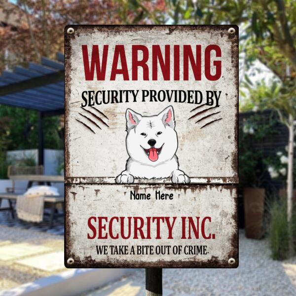 Pawzity Warning Metal Yard Sign, Gifts For Dog Lovers, Security Provided By Security Inc. We Take A Bite Out Of Crime