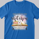Welcome To Shitshow, Hope You Brought Alcohol, Pink Flowers And Pink Tree Background, Personalized Dog Lovers T-shirt