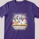 Welcome To Shitshow, Hope You Brought Alcohol, Pink Flowers And Pink Tree Background, Personalized Cat Lovers T-shirt