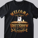 Welcome To Shitshow, Hope You Brought Alcohol, Art Letters Background, Personalized Cat Lovers T-shirt