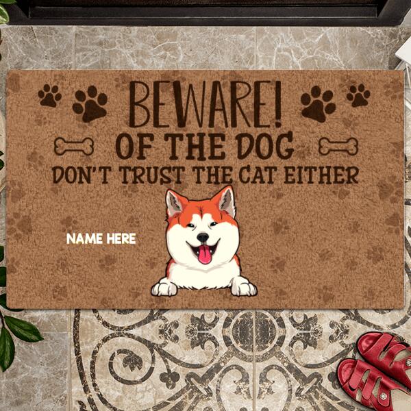 Pawzity Beware Of The Dogs Personalized Doormat, Gifts For Pet Lovers, Don't Trust The Cats Either Front Door Mat
