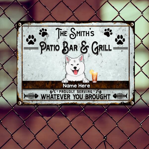 Pawzity Metal Patio Bar & Grill Sign, Gifts ForDog Lovers, Proudly Serving Whatever You Brought Vintage Signs