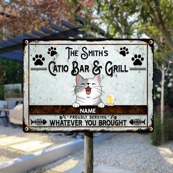 Pawzity Metal Bar Sign, Gifts For Cat Lovers, Catio Bar & Grill Proudly Serving Whatever You Brought Vintage Signs